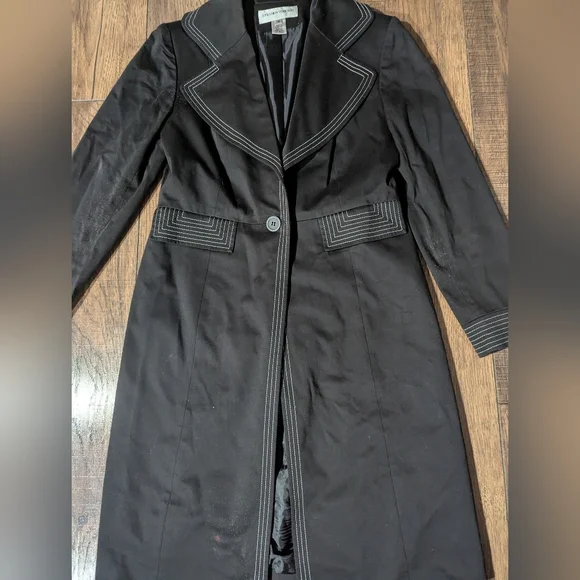 Jones New York Suit Women's Black Lab Coat & Skirt White Accent Size 4 Vintage - Picture 3 of 16